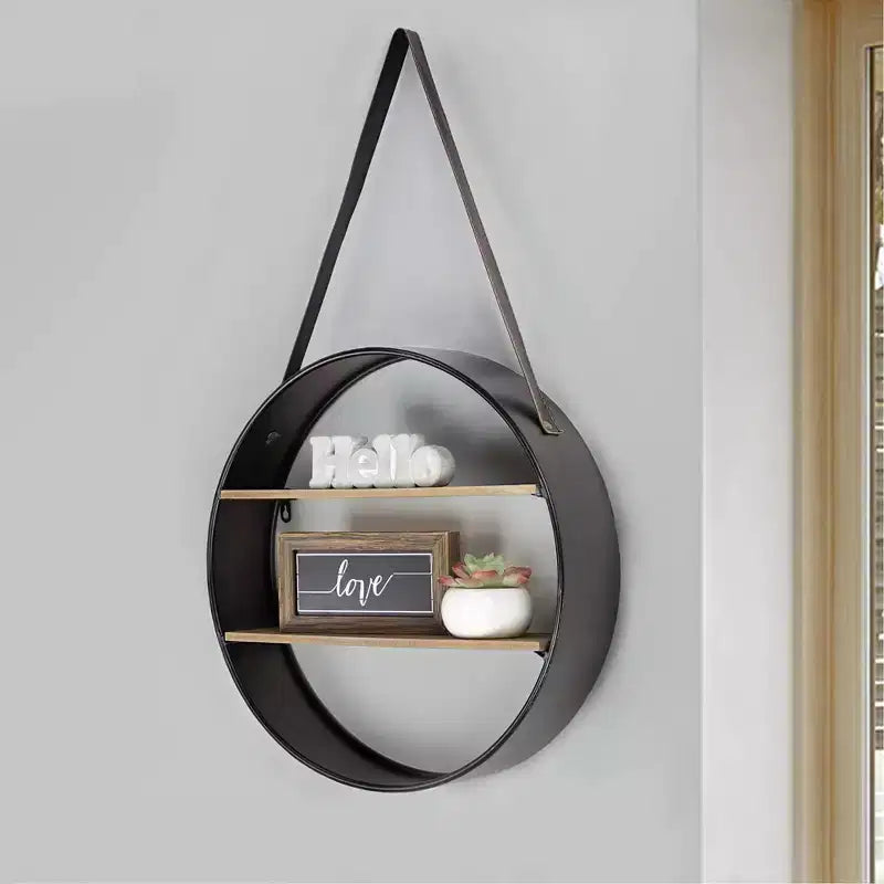 Étagère murale suspendue ronde en métal et bois de 33 po marron - American Art Decor : Rangement moderne pour curiosités, aucun assemblage requis