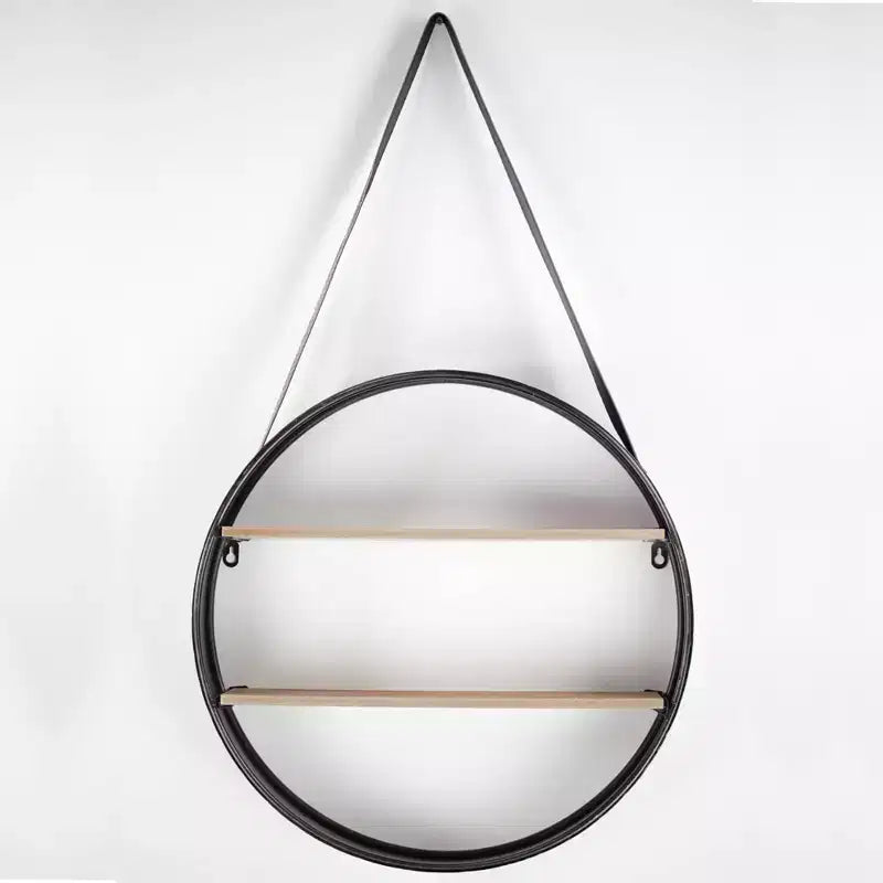Étagère murale suspendue ronde en métal et bois de 84 cm marron – American Art Decor : Rangement moderne pour bibelots, aucun assemblage requis