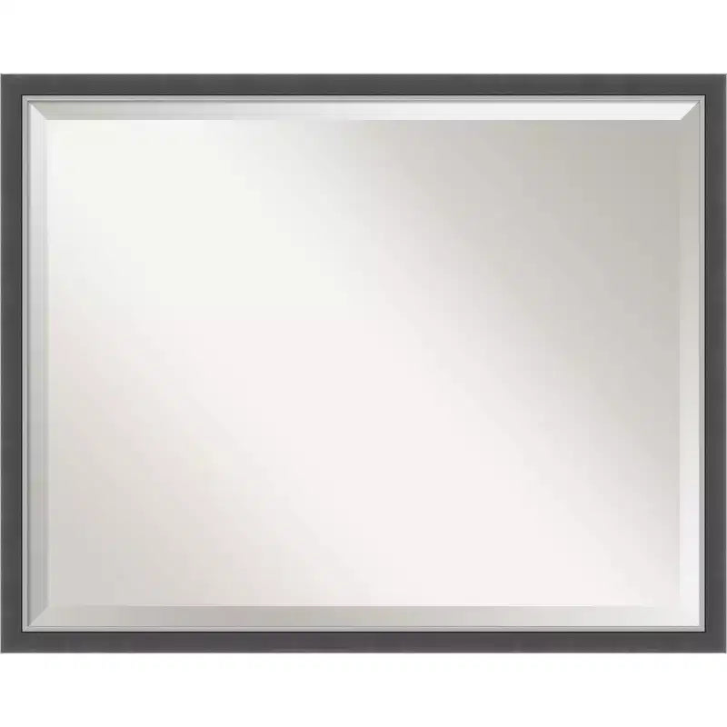 30"x 24" Eva Thin Framed Bathroom Vanity Wall Mirror Black/Silver - Amanti Art: Modern Rectangular, Beveled, Wall-Mounted