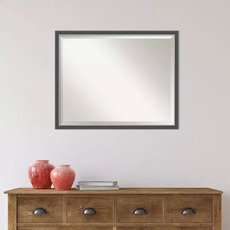 Miroir mural de salle de bain à cadre fin Eva, 30"x 24", noir/argent, rectangulaire moderne, biseauté, mural