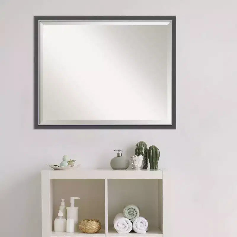 Miroir mural de salle de bain à cadre fin Eva, 30"x 24", noir/argent, rectangulaire moderne, biseauté, mural