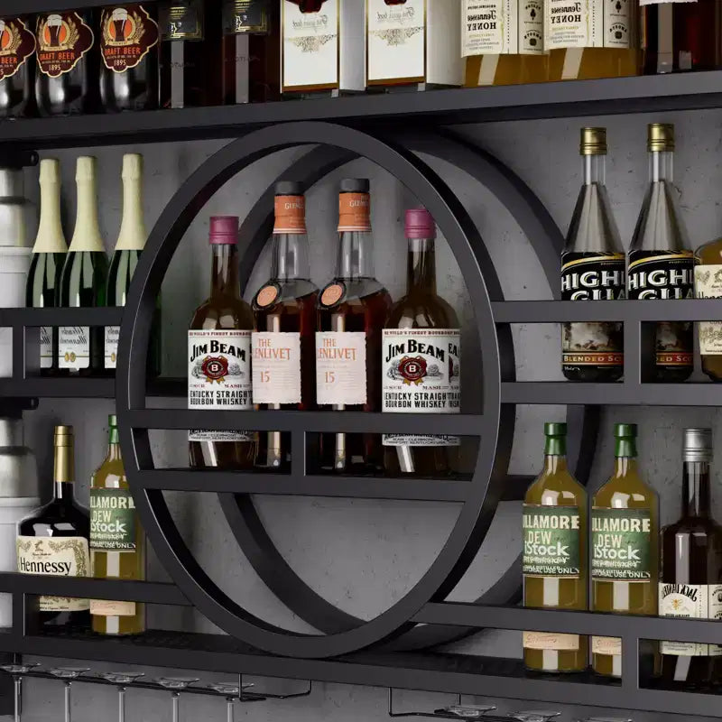 Bekrvio Casier à vin mural à 3 niveaux, étagères de bar flottantes en métal de 99 cm/119 cm avec porte-verres à vin, étagère à liqueur industrielle pour bar à domicile