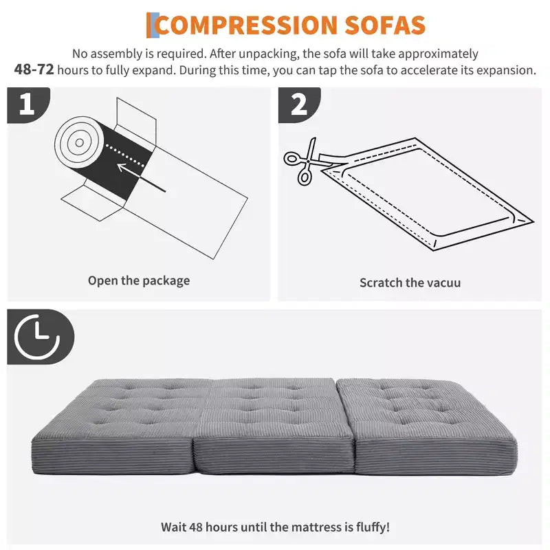 Matelas pliable trois sections de 6 pouces, canapé-lit de sol capitonné Queen, lit pliant avec mousse de support haute densité