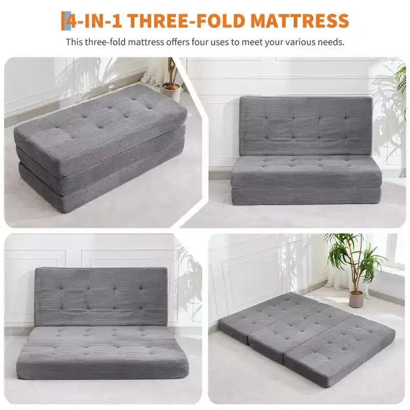 Matelas pliable trois sections de 6 pouces, canapé-lit de sol capitonné Queen, lit pliant avec mousse de support haute densité