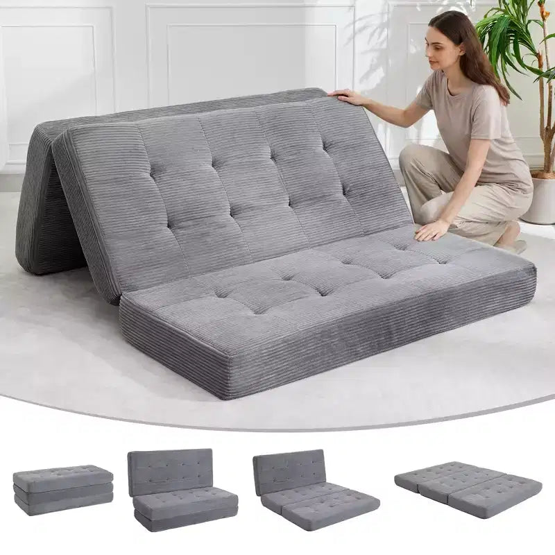 Matelas pliable trois sections de 6 pouces, canapé-lit de sol capitonné Queen, lit pliant avec mousse de support haute densité