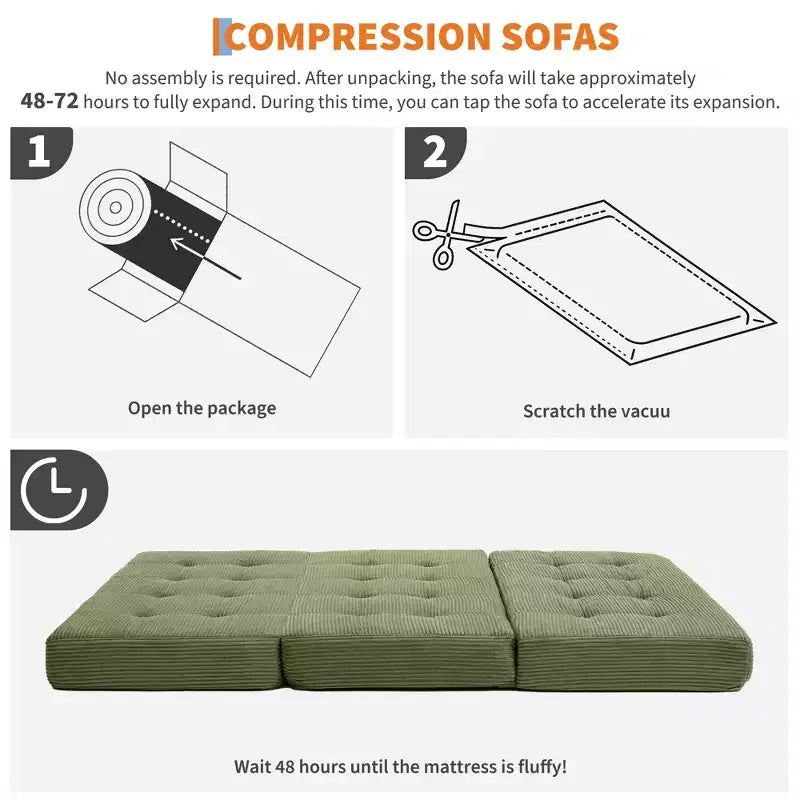 Matelas pliable trois sections de 6 pouces, canapé-lit de sol capitonné Queen, lit pliant avec mousse de support haute densité