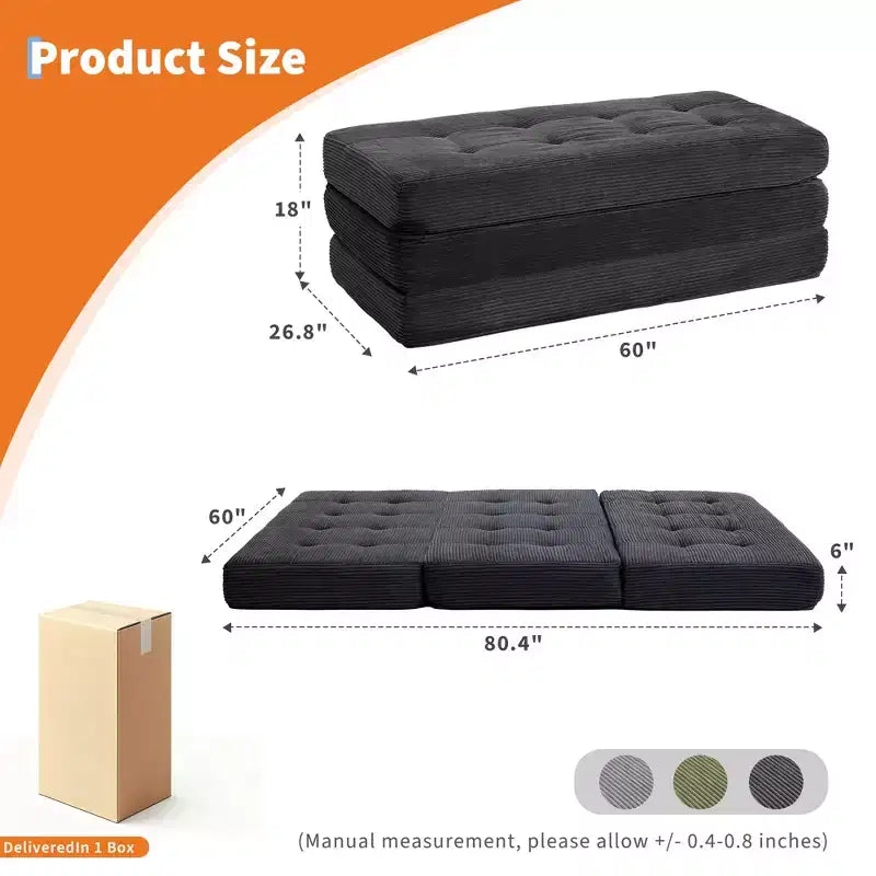 Matelas pliant trois sections 6 pouces capitonné Grand lit de sol, lit pliable avec mousse de soutien haute densité