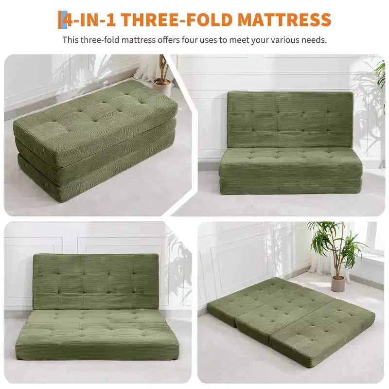Matelas pliable trois sections de 6 pouces, canapé-lit de sol capitonné Queen, lit pliant avec mousse de support haute densité
