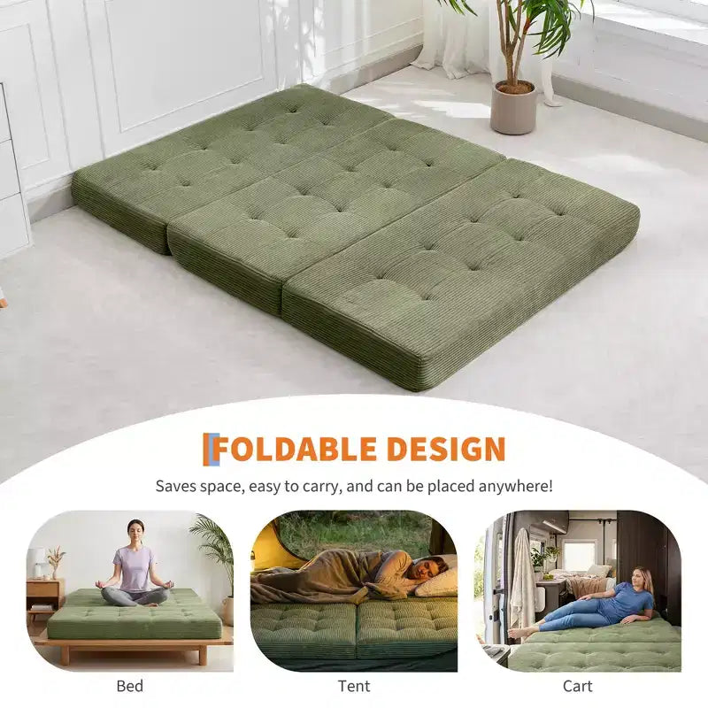 Matelas pliable trois sections de 6 pouces, canapé-lit de sol capitonné Queen, lit pliant avec mousse de support haute densité