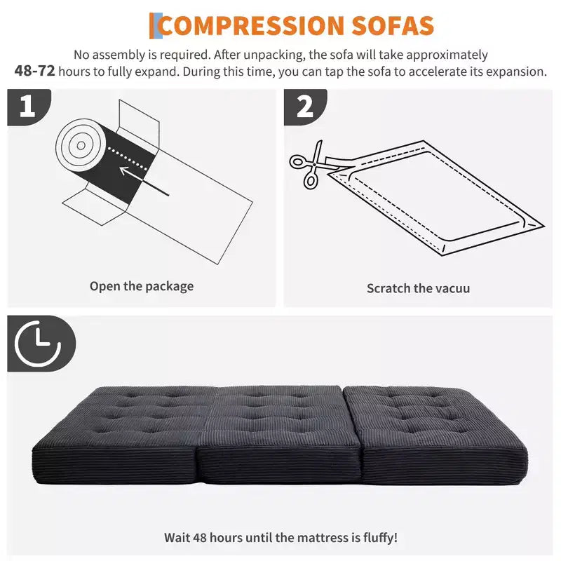 Matelas pliant trois sections 6 pouces capitonné Grand lit de sol, lit pliable avec mousse de soutien haute densité