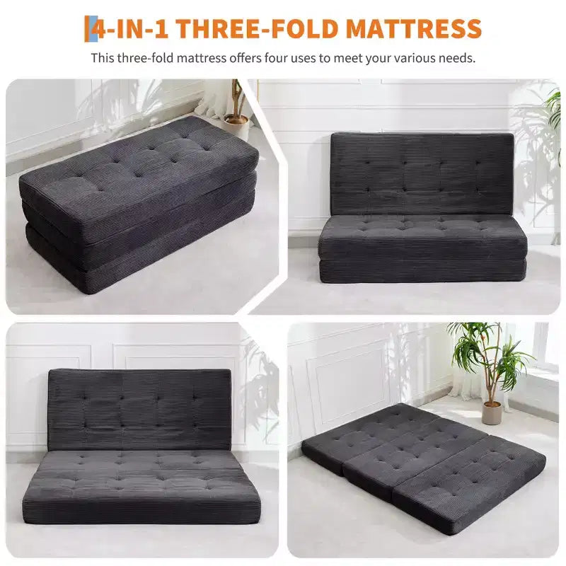 Matelas pliant trois sections 6 pouces capitonné Grand lit de sol, lit pliable avec mousse de soutien haute densité