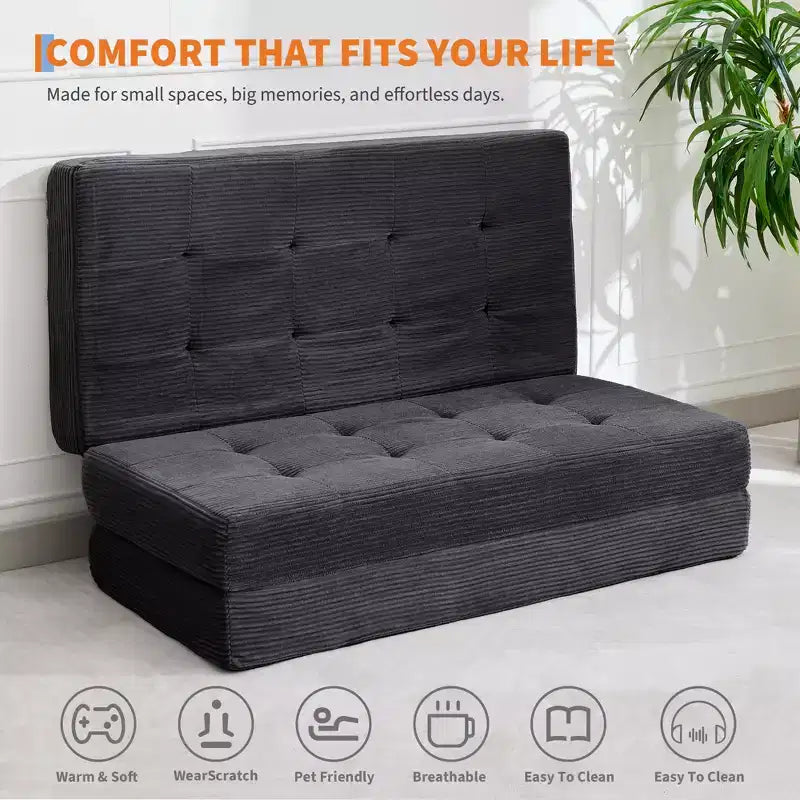Matelas pliable trois sections de 6 pouces, canapé-lit de sol capitonné Queen, lit pliant avec mousse de support haute densité