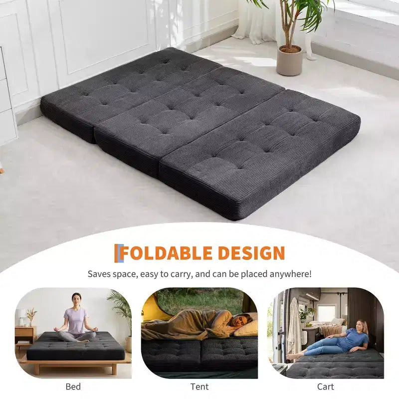 Matelas pliable trois sections de 6 pouces, canapé-lit de sol capitonné Queen, lit pliant avec mousse de support haute densité