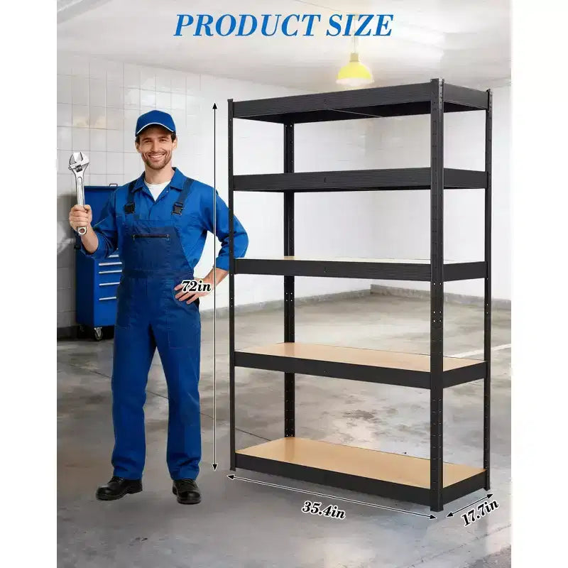 Étagère de garage 36x18x72, étagères réglables en métal robustes, rayonnage de rangement à 5 niveaux, capacité de 1134 kg, acier de qualité industrielle avec panneaux MDF