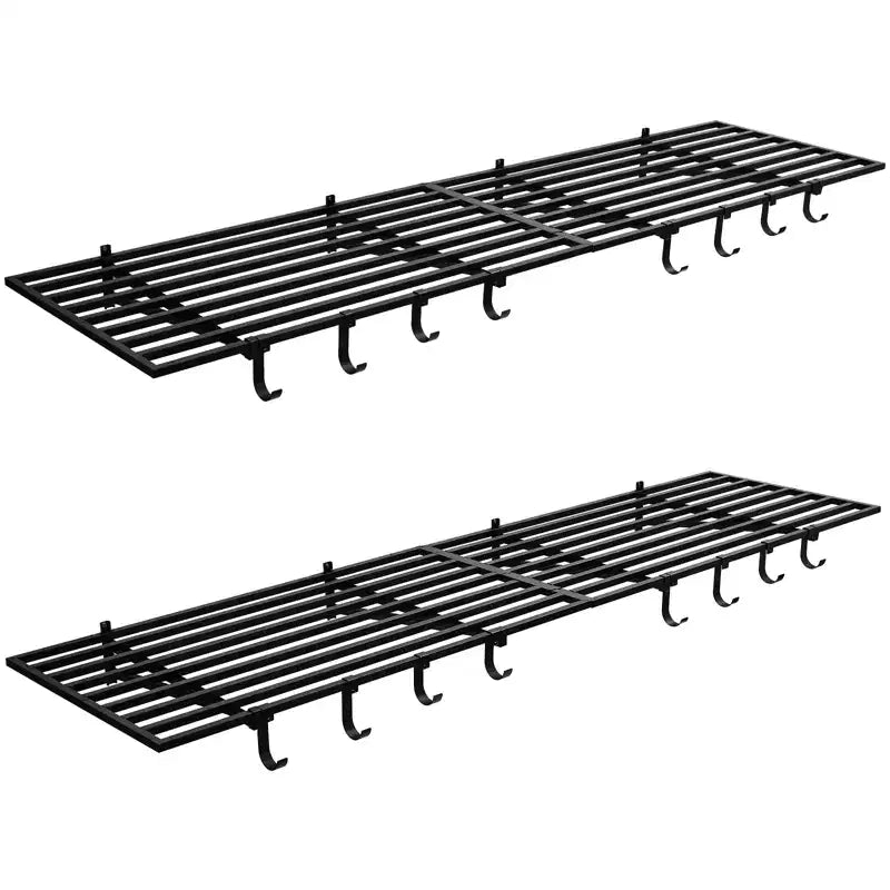 Étagères murales de garage robustes, lot de 2, 60x120 cm, rack métallique mural avec crochets, capacité de 90 kg chacune, gain de place pour garage/atelier/maison, installation facile