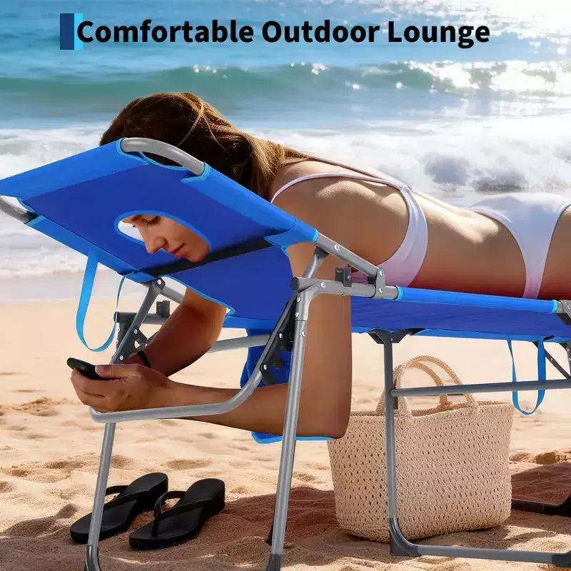 Chaise longue inclinable d'extérieur pliante à 5 positions avec dossier réglable, cadre en acier thermolaqué et tissu résistant aux intempéries pour pelouse et jardin