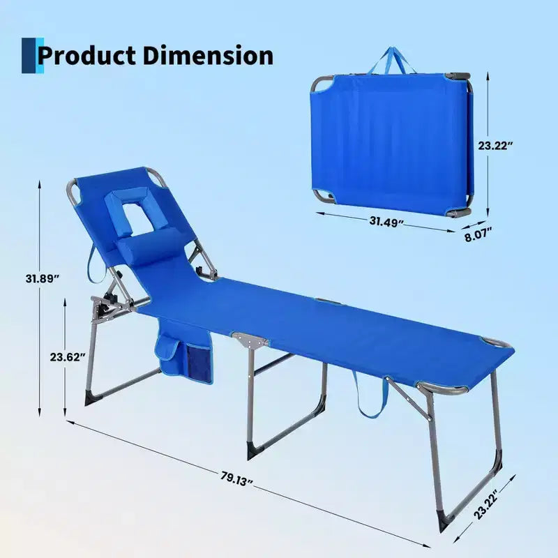 Chaise longue inclinable d'extérieur pliante à 5 positions avec dossier réglable, cadre en acier thermolaqué et tissu résistant aux intempéries pour pelouse et jardin