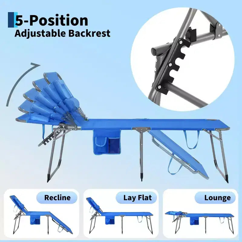 Chaise longue inclinable d'extérieur pliante à 5 positions avec dossier réglable, cadre en acier thermolaqué et tissu résistant aux intempéries pour pelouse et jardin