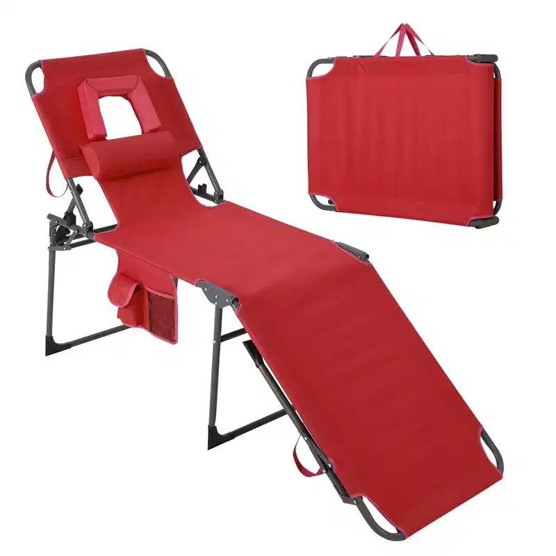 Chaise longue inclinable d'extérieur pliante à 5 positions avec dossier réglable, cadre en acier thermolaqué et tissu résistant aux intempéries pour pelouse et jardin