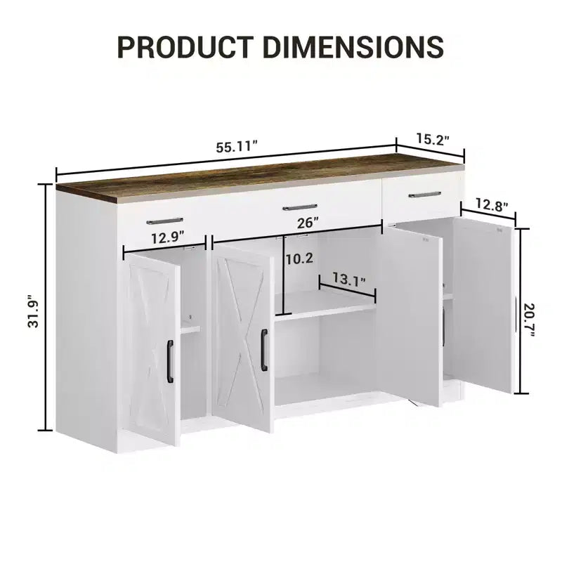 Meuble de Rangement Buffet avec Tiroirs, Grand Bar à Café en Bois de 140 cm avec Étagères et Portes pour Cuisine, Salle à Manger, Salon