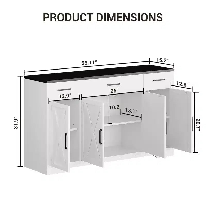 Meuble de Rangement Buffet avec Tiroirs, Grand Bar à Café en Bois de 140 cm avec Étagères et Portes pour Cuisine, Salle à Manger, Salon