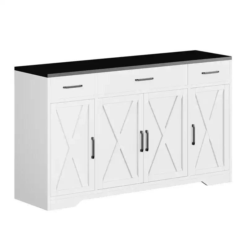Meuble de Rangement Buffet avec Tiroirs, Grand Bar à Café en Bois de 140 cm avec Étagères et Portes pour Cuisine, Salle à Manger, Salon