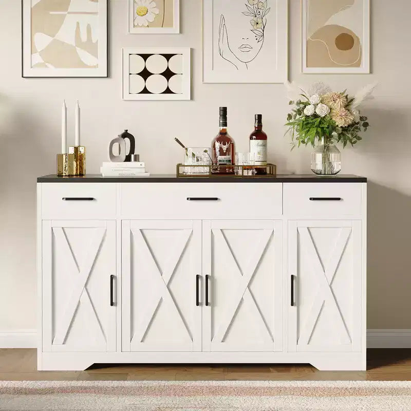 Meuble de Rangement Buffet avec Tiroirs, Grand Bar à Café en Bois de 140 cm avec Étagères et Portes pour Cuisine, Salle à Manger, Salon