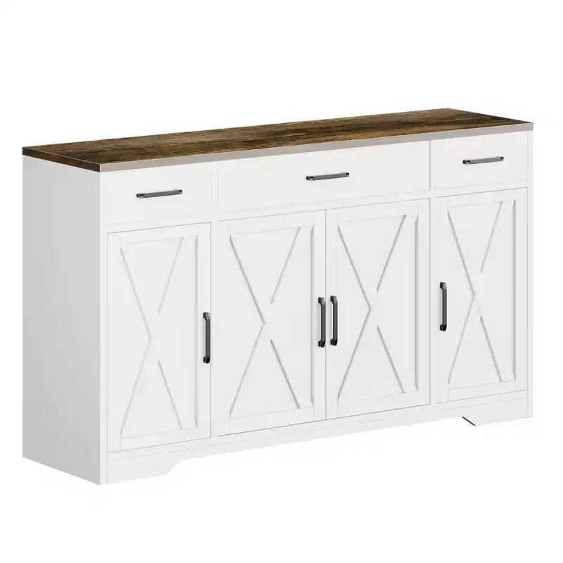Meuble de Rangement Buffet avec Tiroirs, Grand Bar à Café en Bois de 140 cm avec Étagères et Portes pour Cuisine, Salle à Manger, Salon
