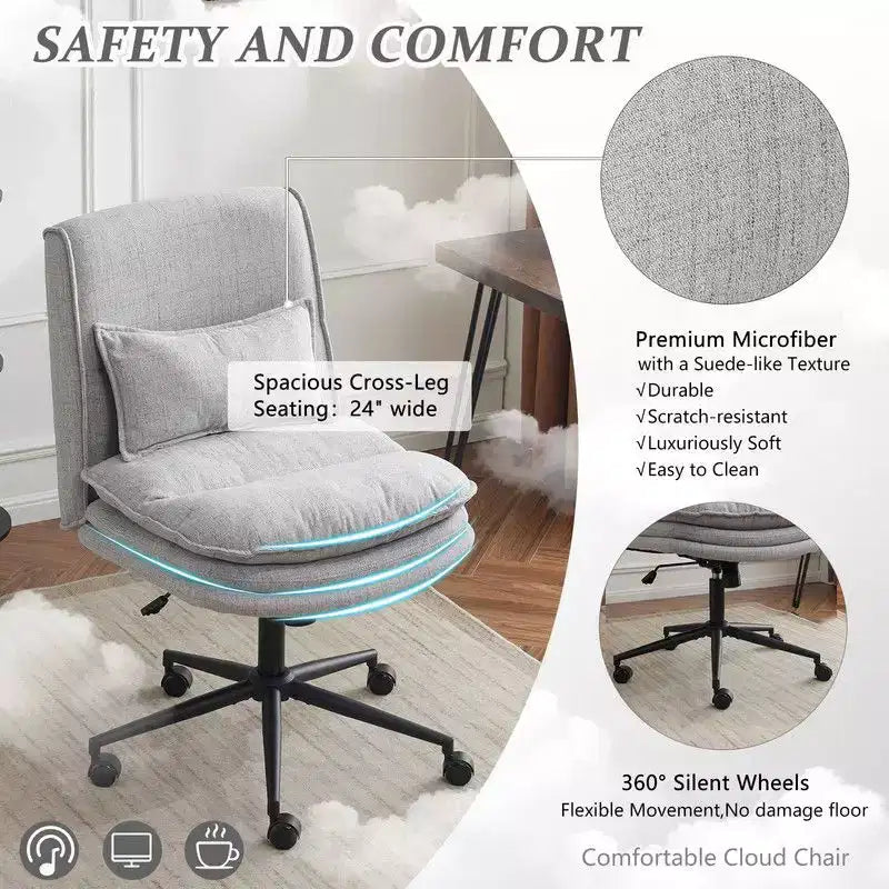 Chaise de bureau ergonomique pivotante sans accoudoirs, réglable en hauteur
