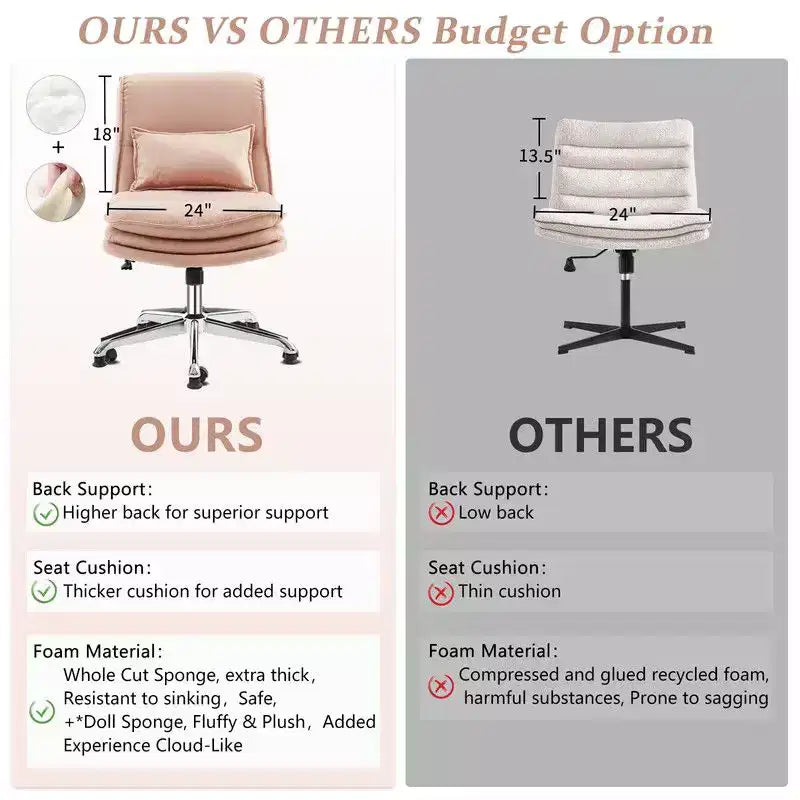 Chaise de bureau ergonomique pivotante sans accoudoirs, réglable en hauteur