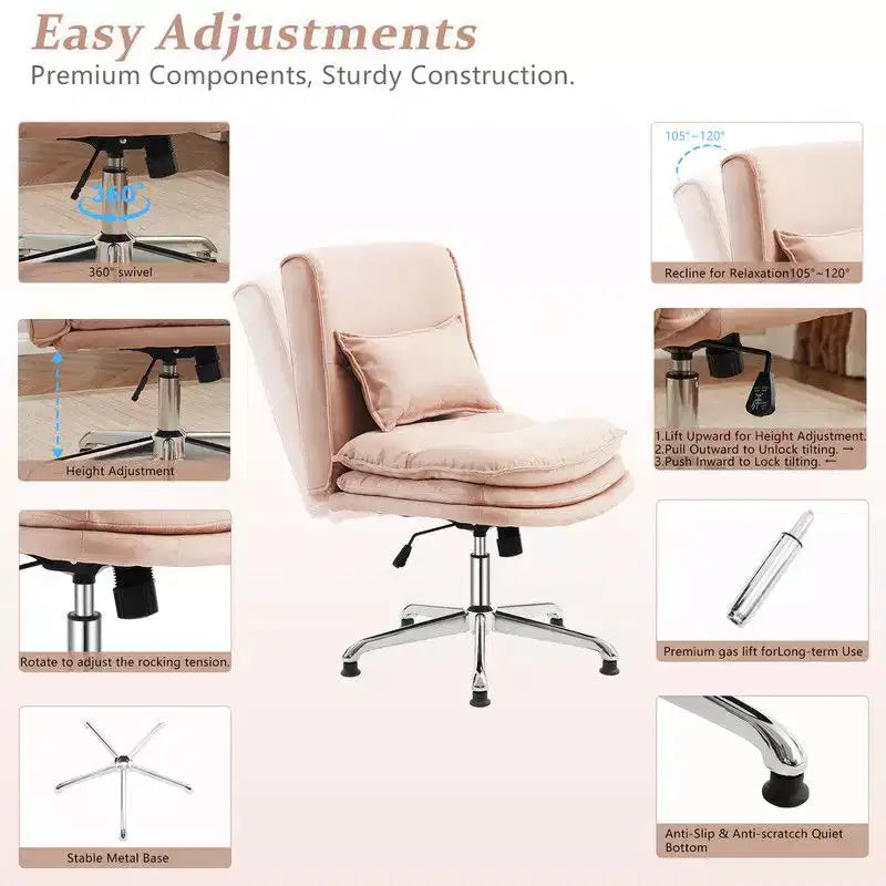 Chaise de bureau ergonomique pivotante sans accoudoirs, réglable en hauteur