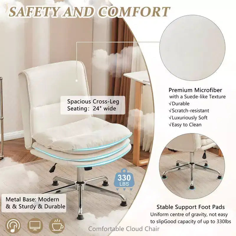 Chaise de bureau ergonomique pivotante sans accoudoirs, réglable en hauteur
