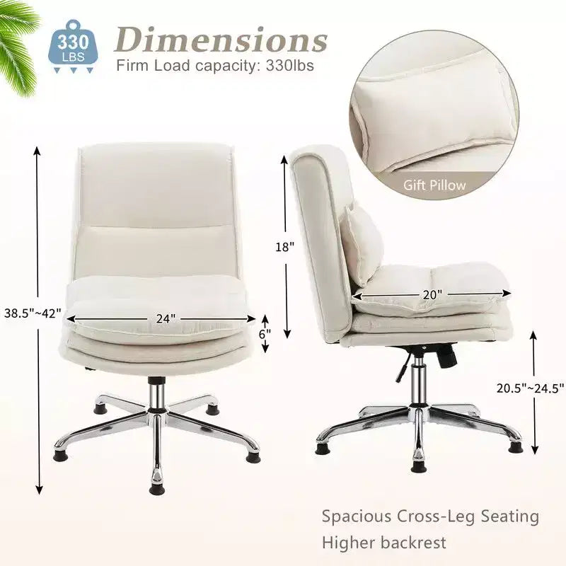 Chaise de bureau ergonomique pivotante sans accoudoirs, réglable en hauteur