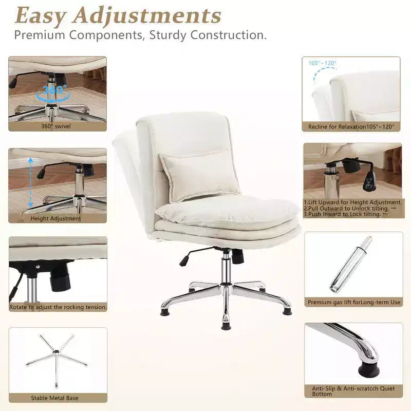 Chaise de bureau ergonomique pivotante sans accoudoirs, réglable en hauteur