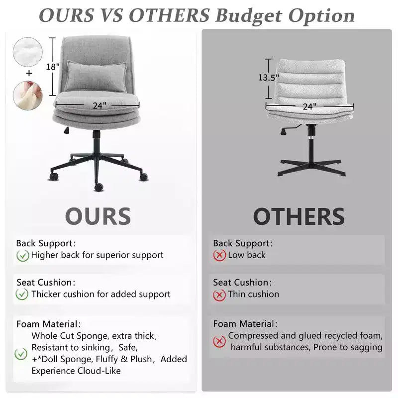Chaise de bureau ergonomique pivotante sans accoudoirs, réglable en hauteur