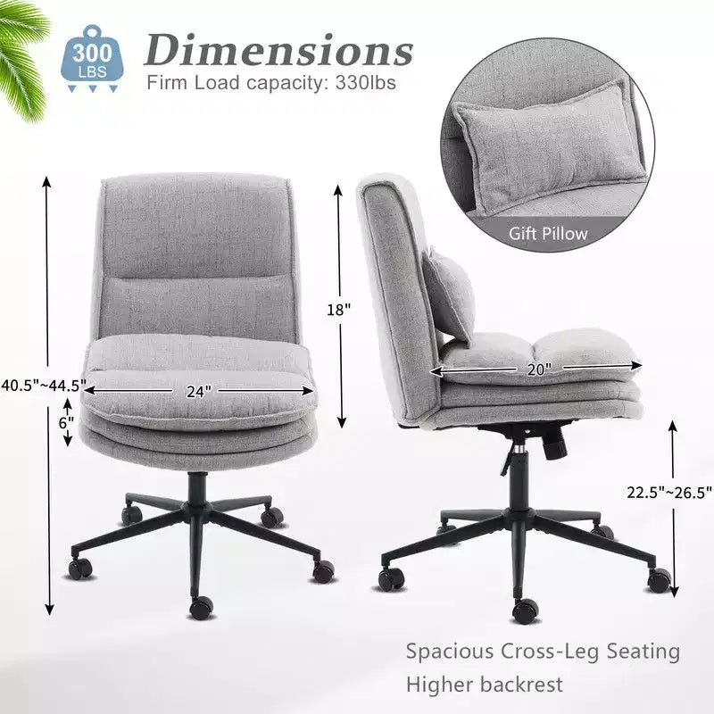 Chaise de bureau ergonomique pivotante sans accoudoirs, réglable en hauteur