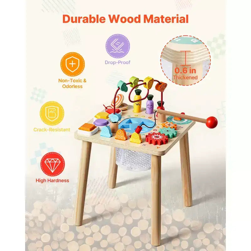 Table d'activités Montessori 8-en-1 en bois pour les tout-petits de 1 à 3 ans, bureau d'apprentissage multicolore