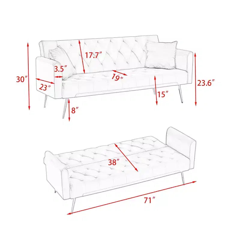 Canapé-lit convertible en velours de 180 cm pour salon, chambre et bureau