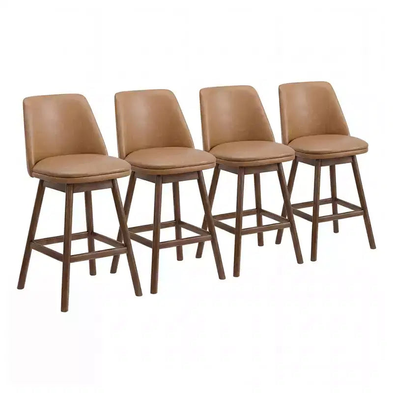 ROME + OAK Rowan 26 Swivel Counter Stool, Walnut Finish & Brown Leather, 4 Pack