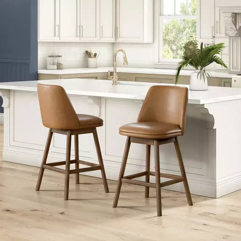 Lot de 4 tabourets de comptoir pivotants de 26 po, fini noyer et cuir brun