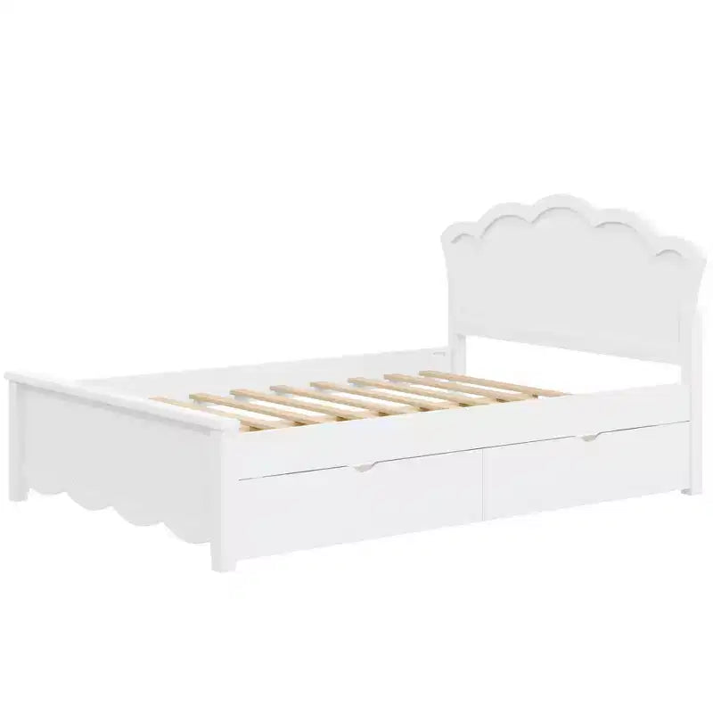 Lit plateforme moderne en bois avec tête de lit et 2 tiroirs, blanc