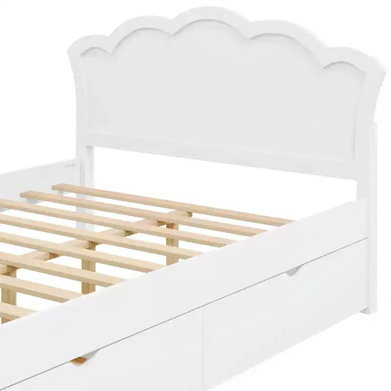 Lit plateforme moderne en bois avec tête de lit et 2 tiroirs, blanc
