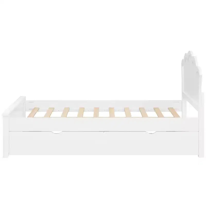 Lit plateforme moderne en bois avec tête de lit et 2 tiroirs, blanc