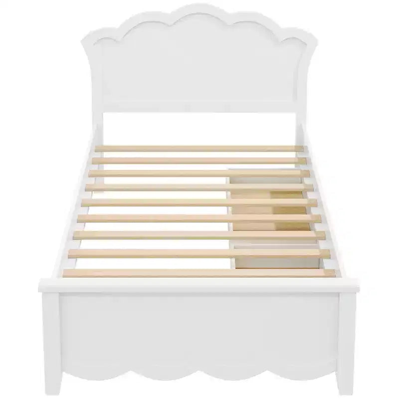 Lit plateforme moderne en bois avec tête de lit et 2 tiroirs, blanc
