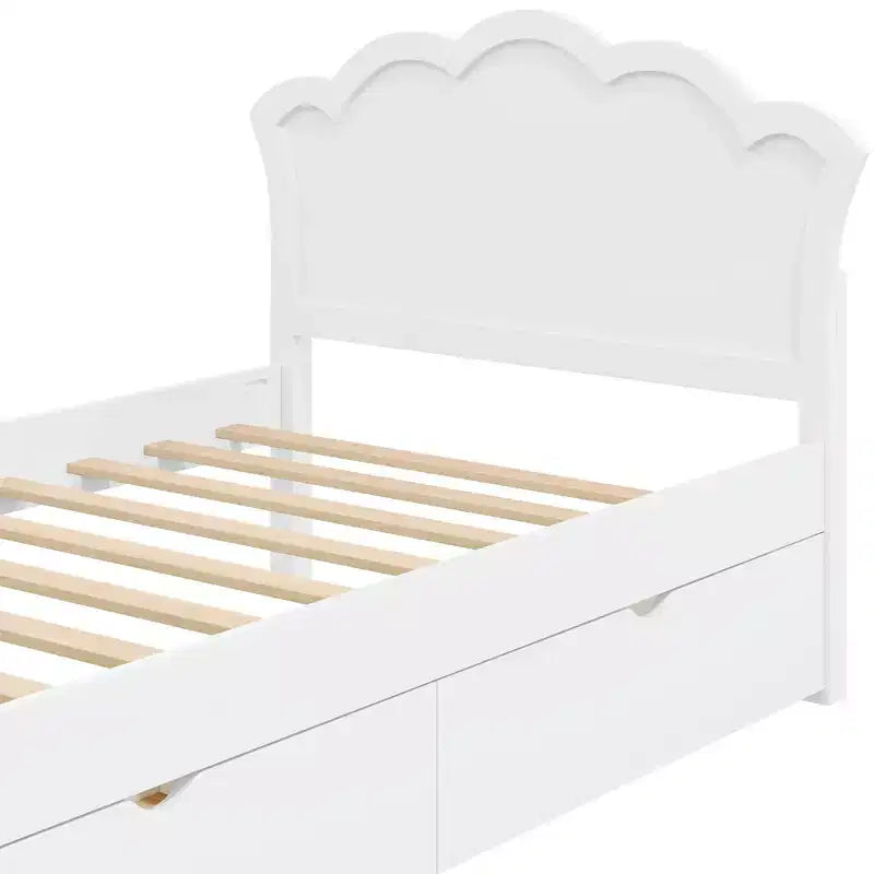 Lit plateforme moderne en bois avec tête de lit et 2 tiroirs, blanc