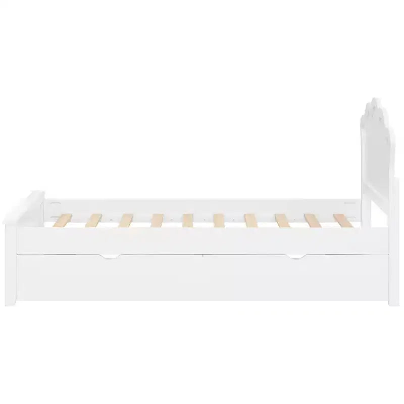 Lit plateforme moderne en bois avec tête de lit et 2 tiroirs, blanc