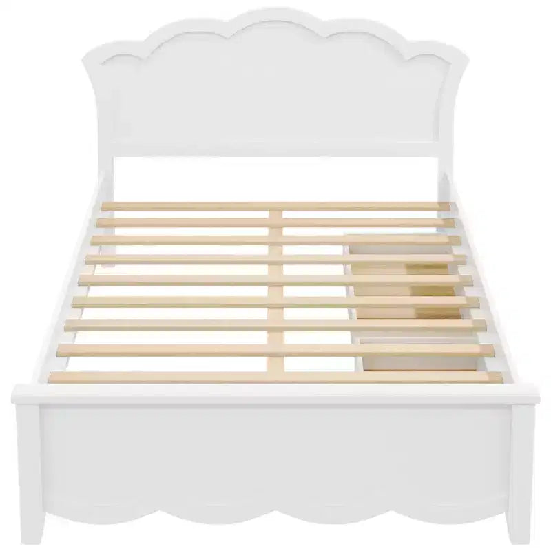 Lit plateforme moderne en bois avec tête de lit et 2 tiroirs, blanc
