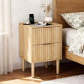 Karl Home 15.7In. Oak Nightstand, P2 15MM MDF, Melamine & Vacuum Forming, 2 Drawers, US Outlet (1USB+1TYPE C+2AC)