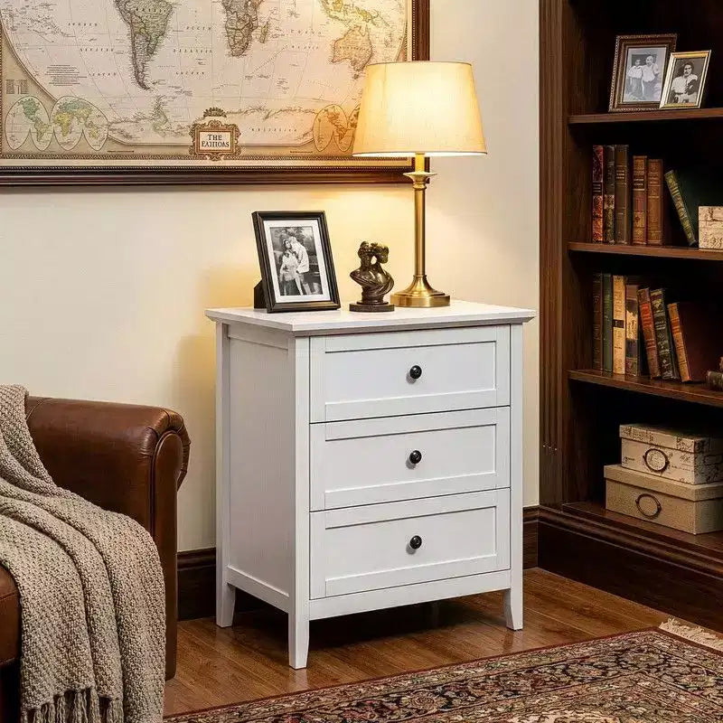 Karl Home 24 Inch 3 Drawer Nightstand with Melamine Surface USB Type C and US Standard Power Outlets