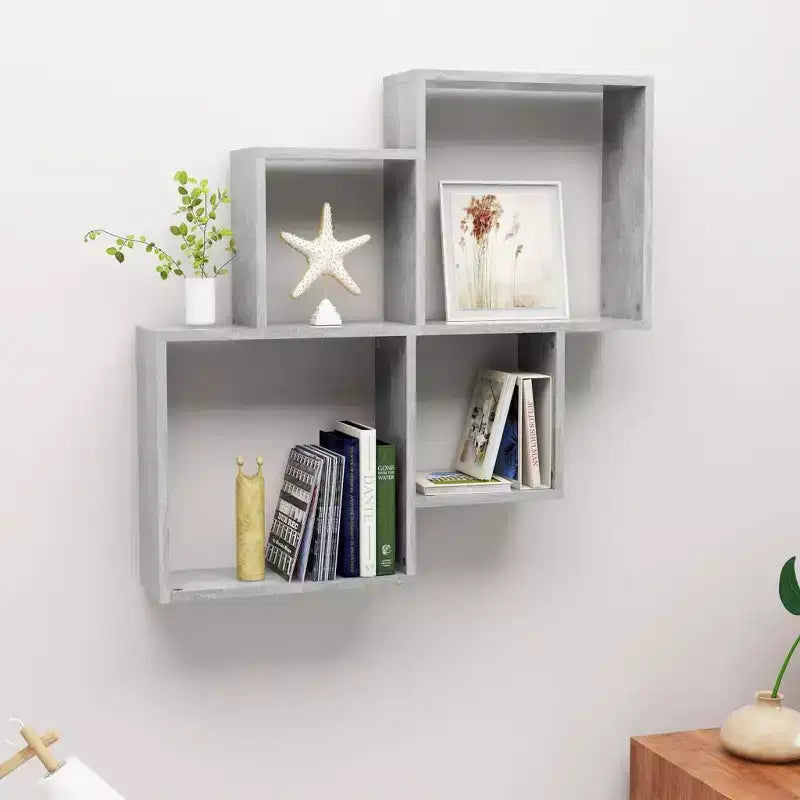 Étagère murale cube en bois composite gris béton, moyenne, capacité de 40 kg
